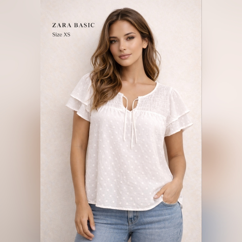 Zara Basic Women’s Beige Textured Polyester Top XS